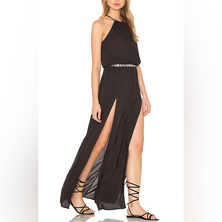 Planet Blue Life Two Slit Black Maxi Halter Dress - Size Medium